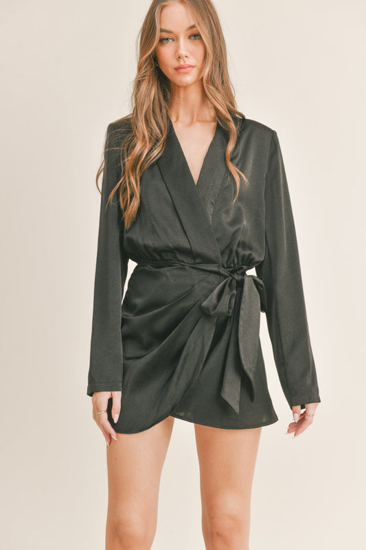 Wrap Satin Blazer Mini Dress