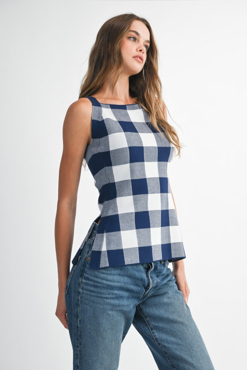 Navy Gingham Top