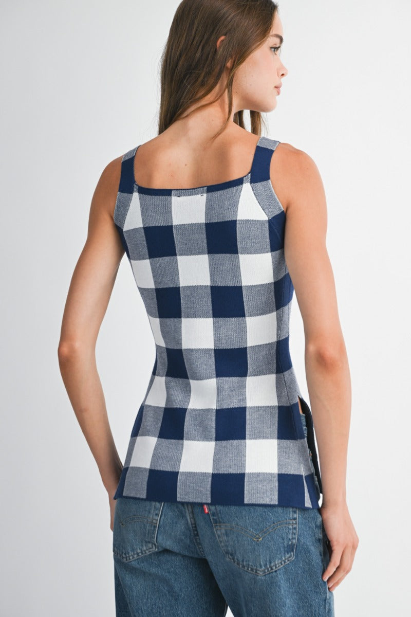 Navy Gingham Top