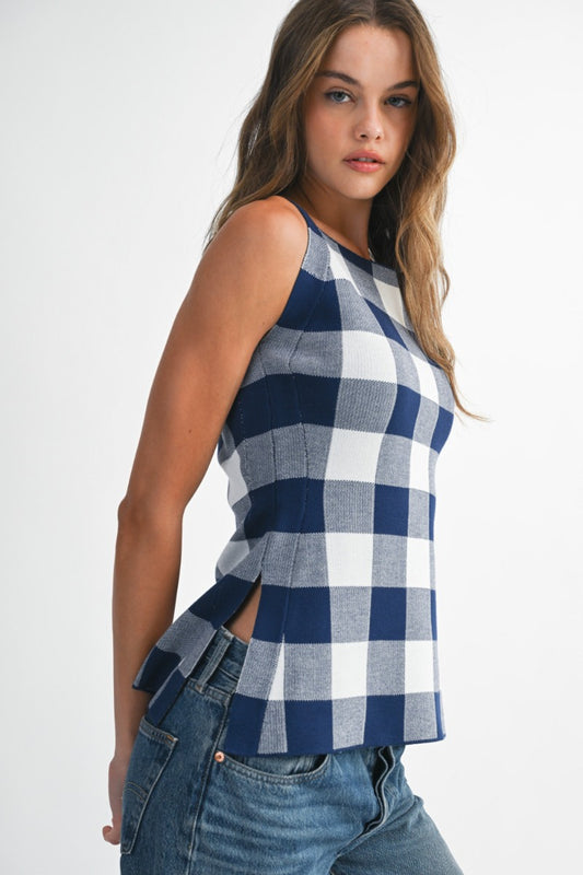 Navy Gingham Top